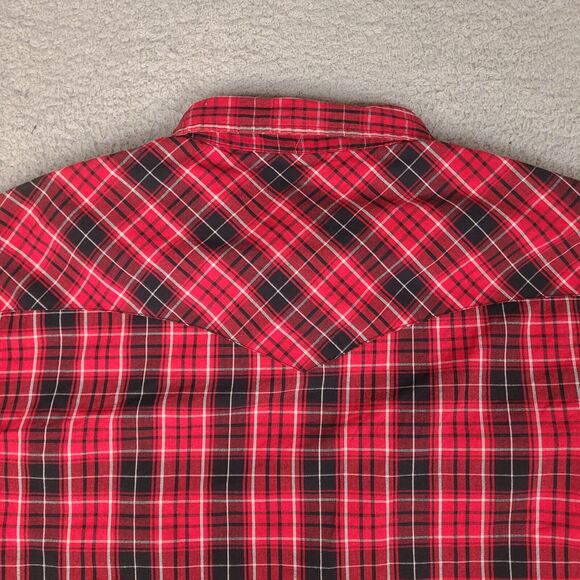 Wrangler Western Shirt Mens 2XL Red‎ Plaid Pearl Snap Flap Pockets Cowboy - Picture 8 of 15